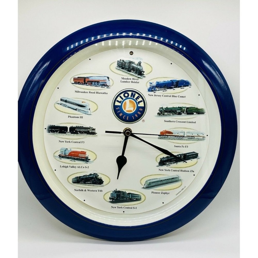 LIONEL Train Wall Clock with Sounds TESTED 12 Trains & Sounds